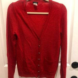 Red Merino Wool Blend Cardigan
